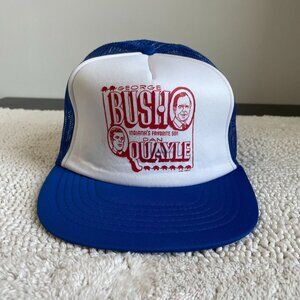 80s Vintage George Bush Snapback Hat OSFA Dan Quayle Two Tone Mesh Trucker